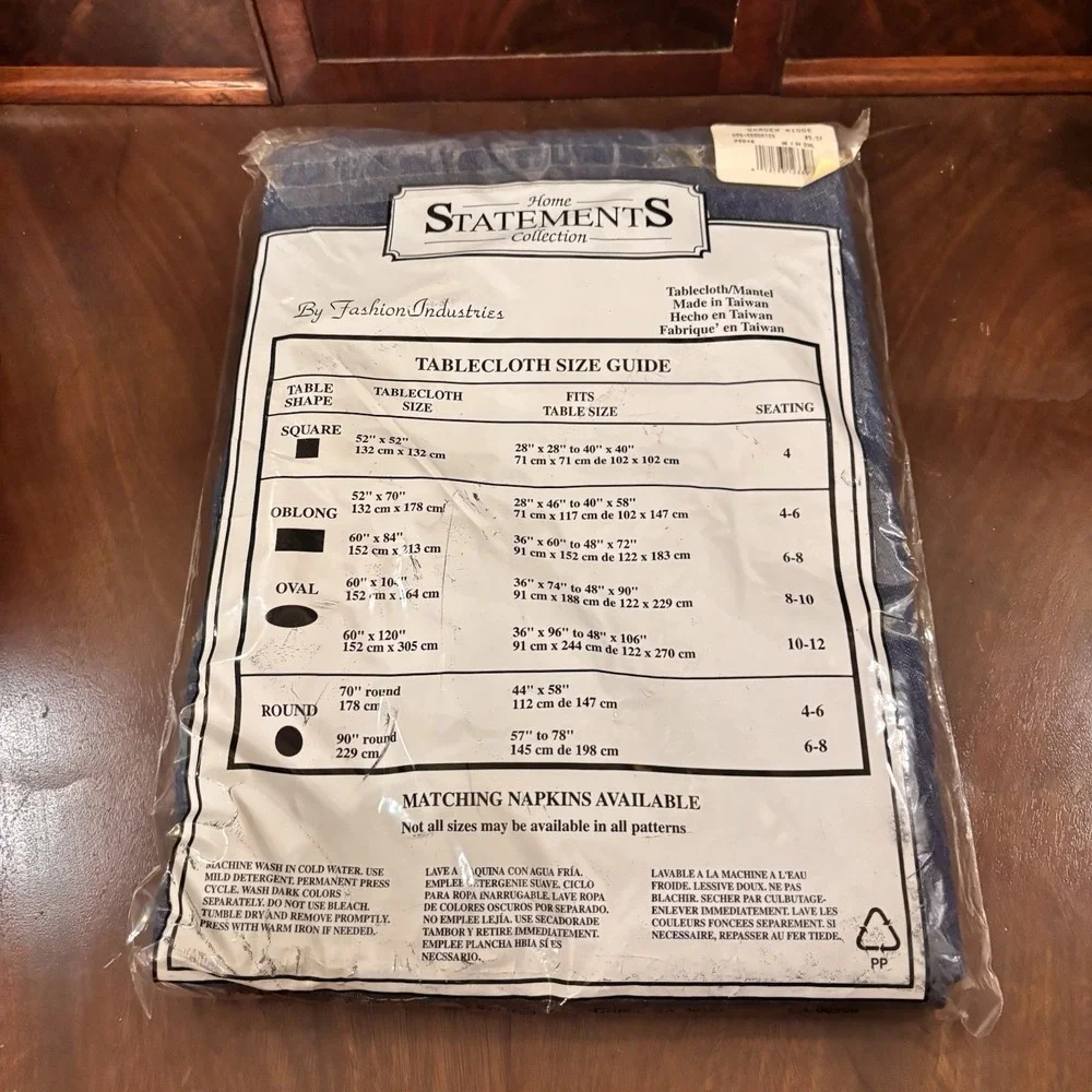 Vintage Home Statements Denim Blue Oval Tablecloth 60x84 New Sealed Fashion Ind